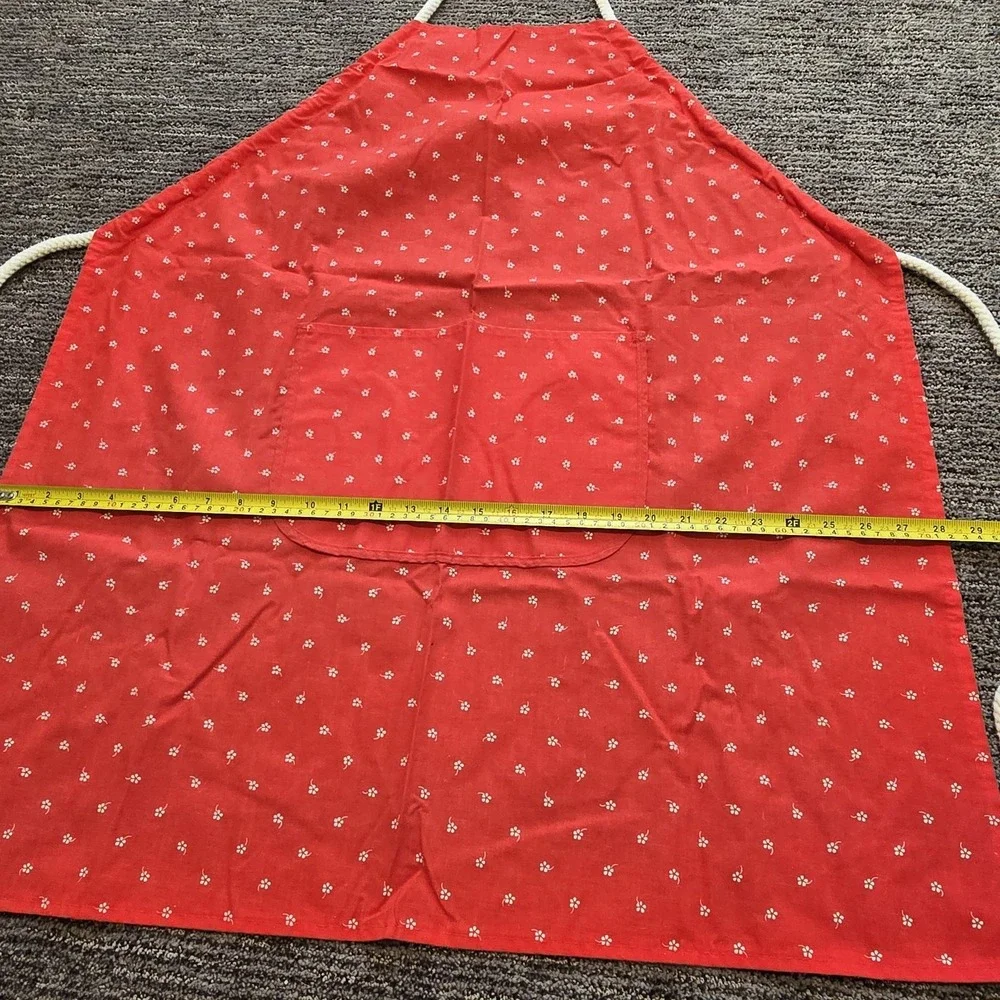Vintage Sodahl Cottagecore Dotted Floral Red White Kitchen Apron‎ Rope String